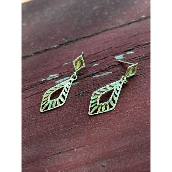 No Brand Jewelry - 14k Yellow Gold Filigree Retro Dangle Geometric Pop Art  1.3g Drop Dangle Earrin